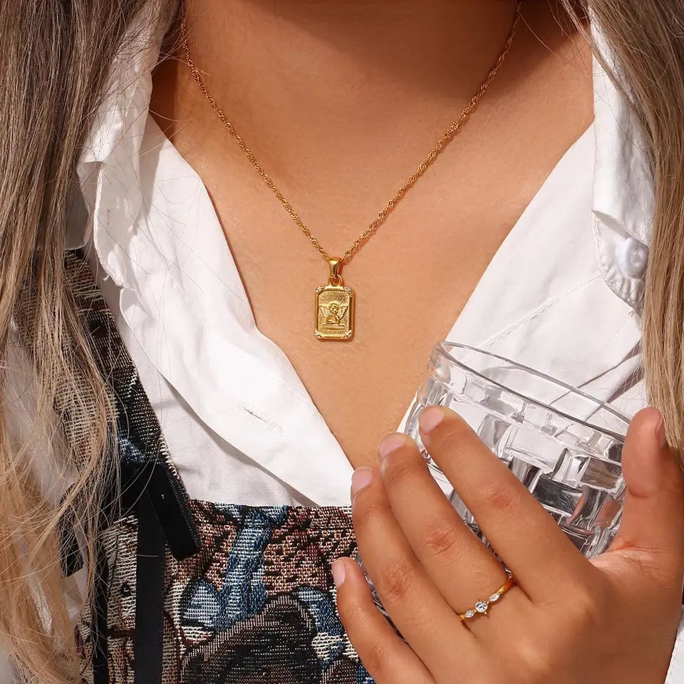 Square Brand Angel Pendant Necklaces