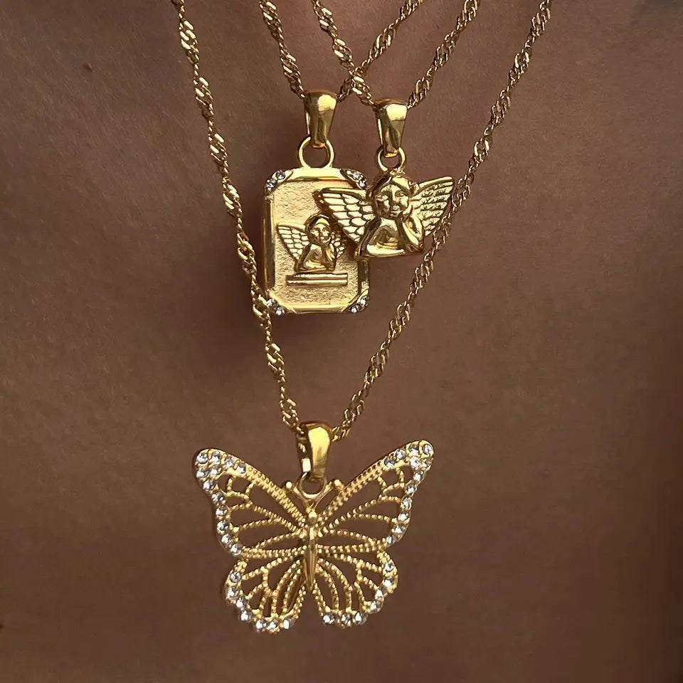 Square Brand Angel Pendant Necklaces