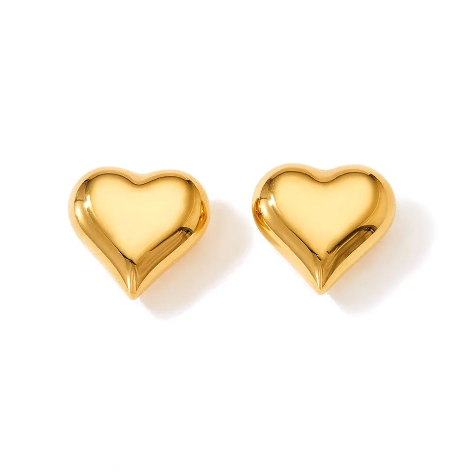 Heart-shaped Stud Earrings - Gold