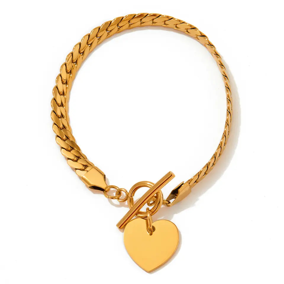 Heart Charm Ot Toggle Oval Bracelet