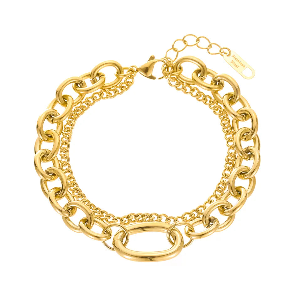 Cuban Double Link Chain Hip Hop Bracelet - Gold