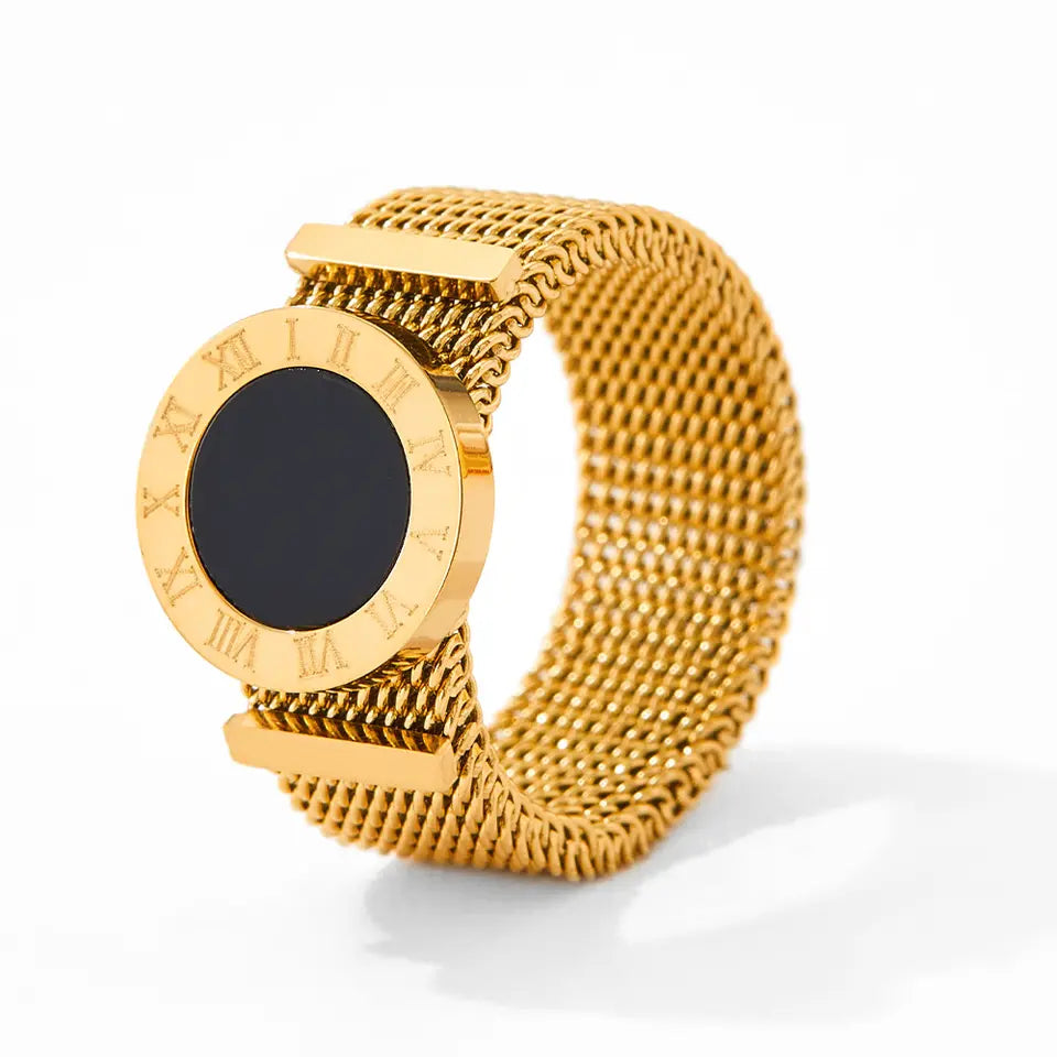 Mesh Roman Numeral Shell Ring - Gold