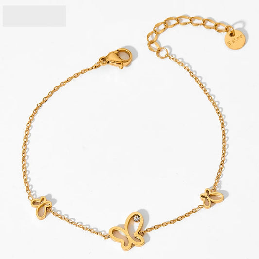 Hollow Three Butterfly Adjustable Bracelet - Gold