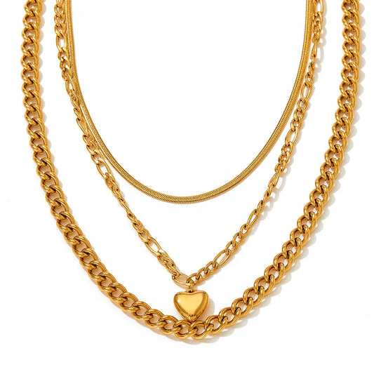 Charm Heart Pendant Double Layer Necklace - Gold