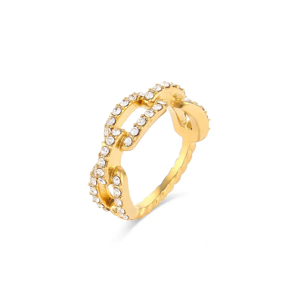 Sparkling Cz O Shape Link Chain Ring - Gold