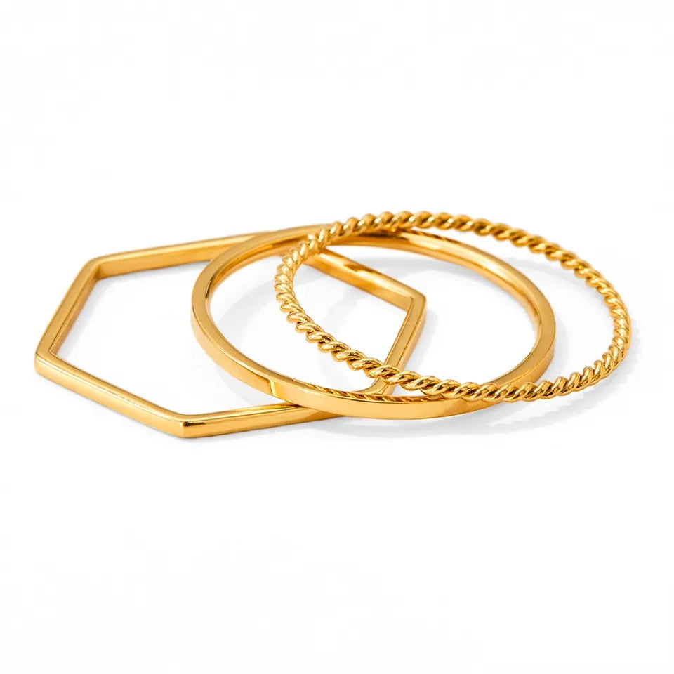 3 Pieces Stackable Fashion Ring - Gold