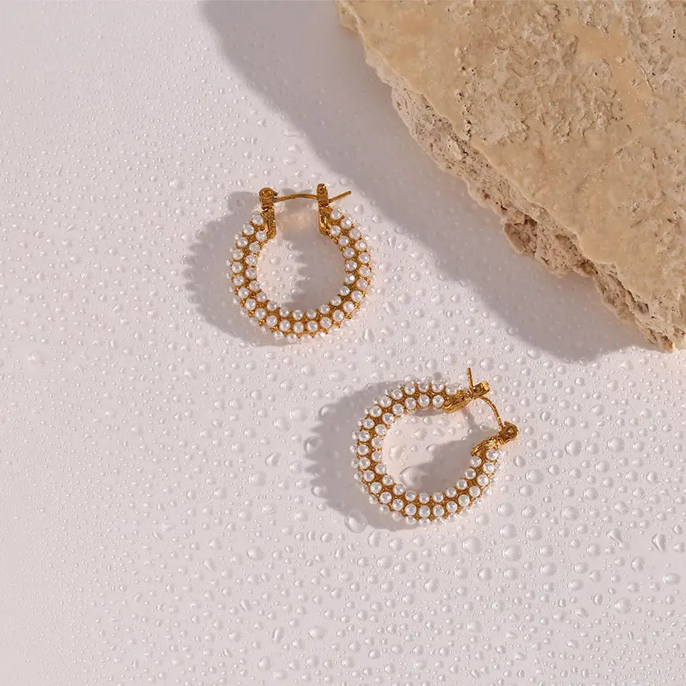 Fresh Water Pearl Hoop Earring - Gold