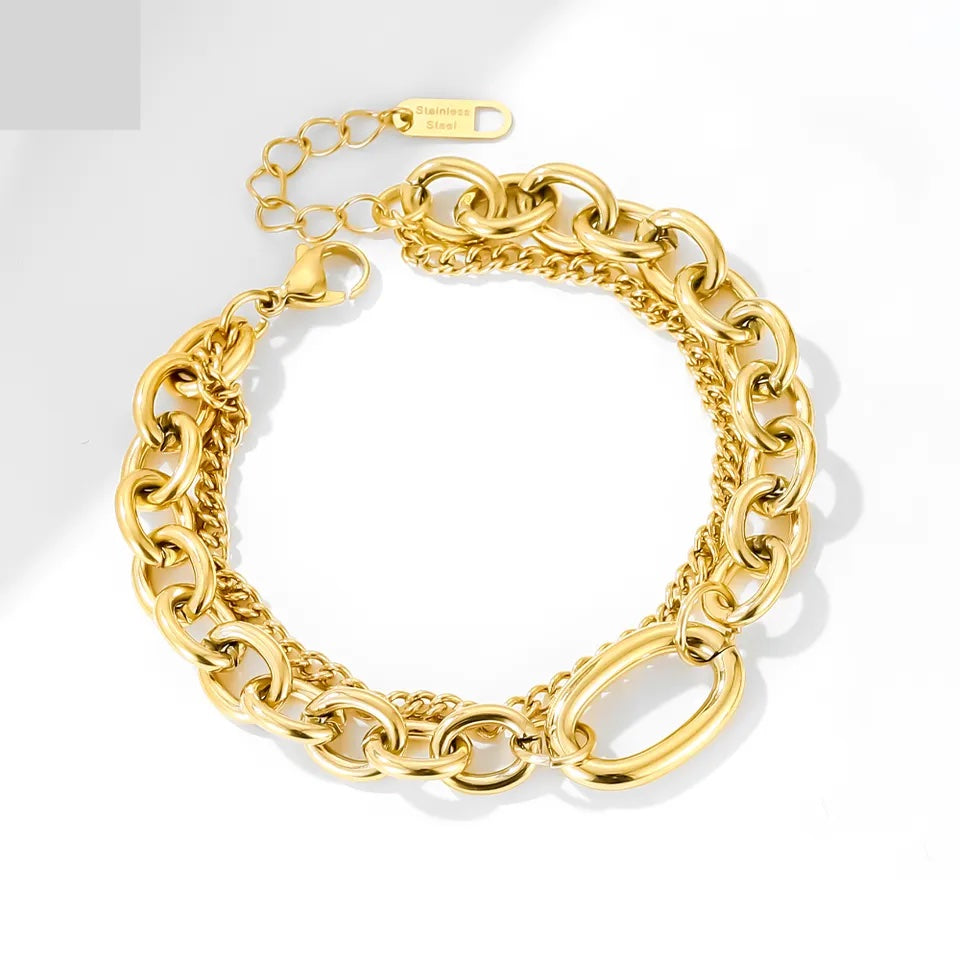 Cuban Double Link Chain Hip Hop Bracelet - Gold