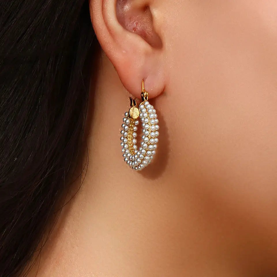 Fresh Water Pearl Hoop Earring - Gold