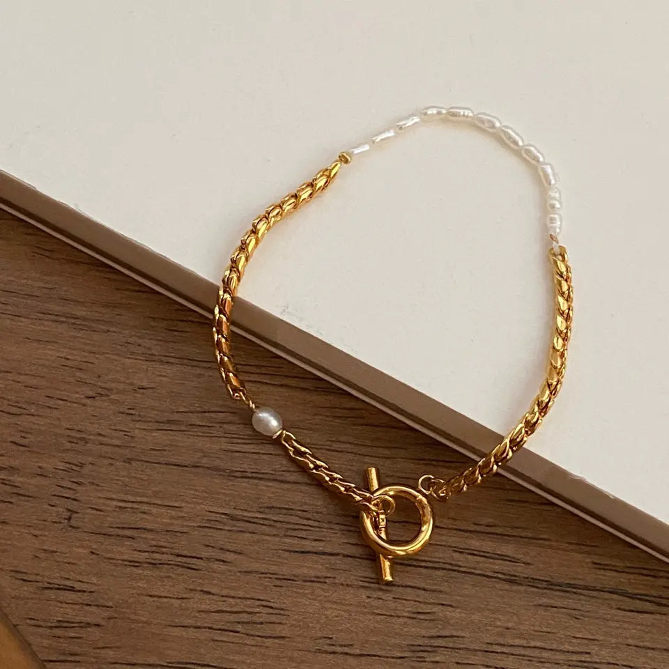 Pearl Twist Chain Bracelet - Gold