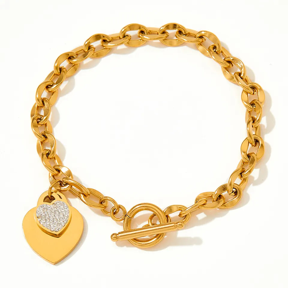 Zircon Heart Charm Clasp Bracelets