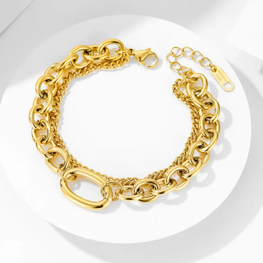 Cuban Double Link Chain Hip Hop Bracelet - Gold