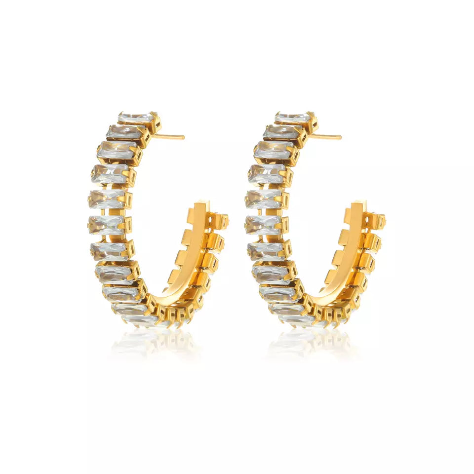 Cubic Zirconia Hoop Earring - Gold