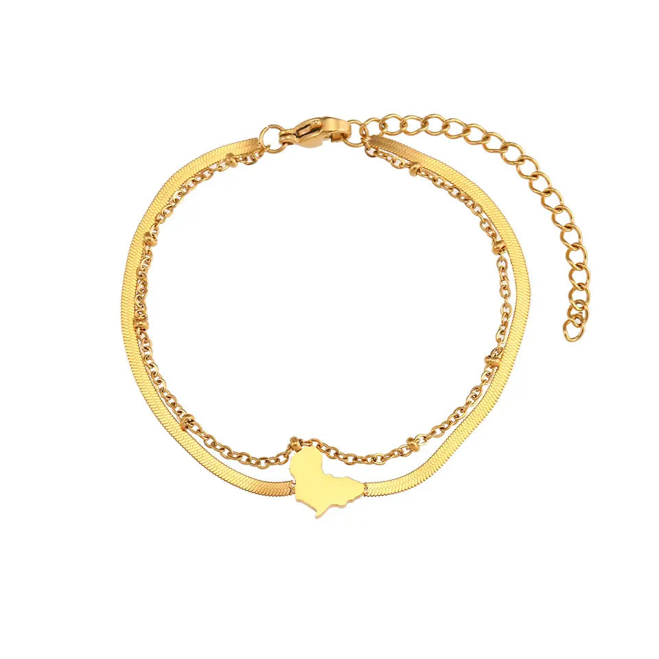 Multilayer Star Heart Map Snake Bracelet - Gold