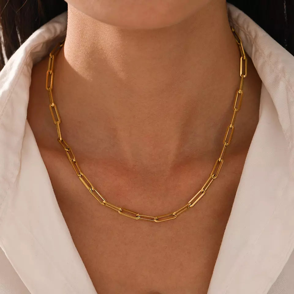 Square Shape Link Necklace - Gold