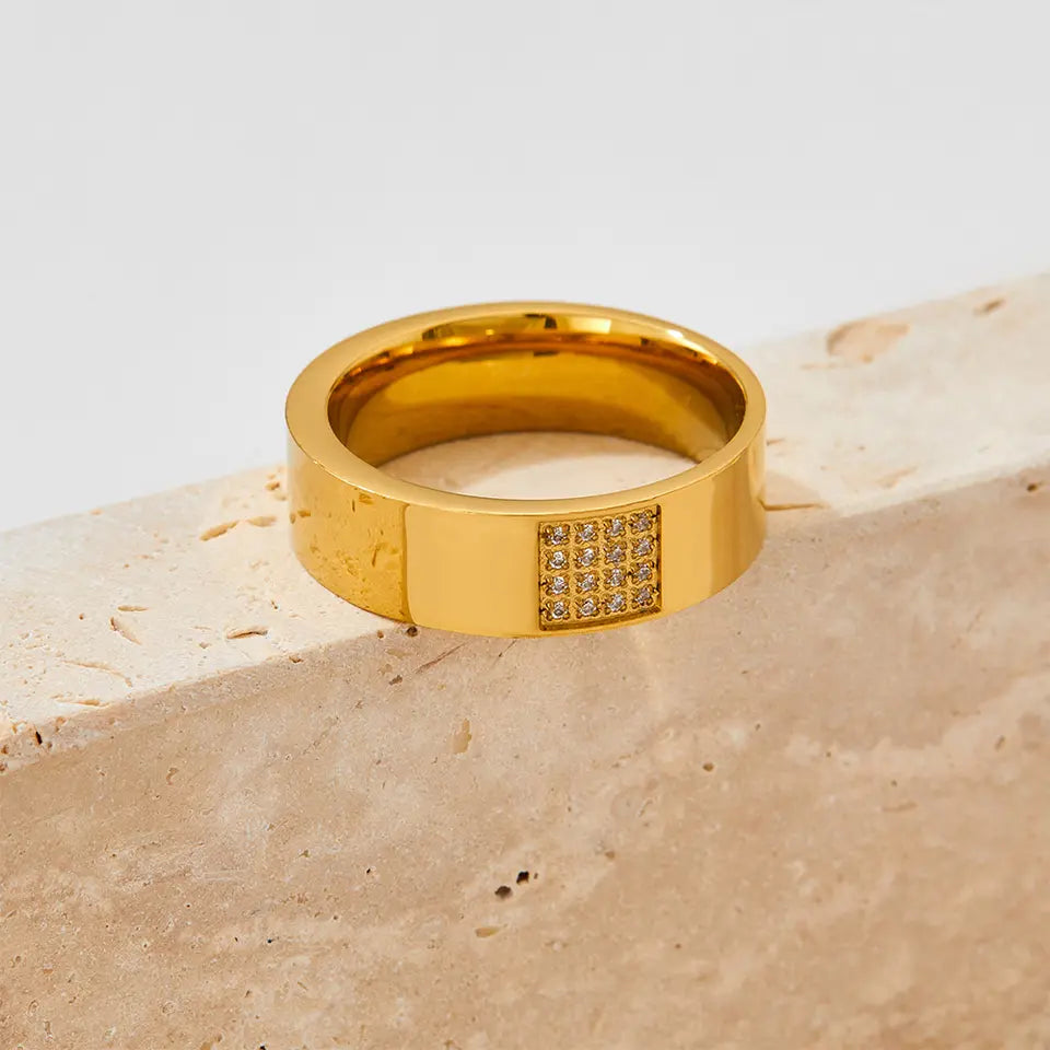 Microencrusted Zircon Finger Ring - Gold