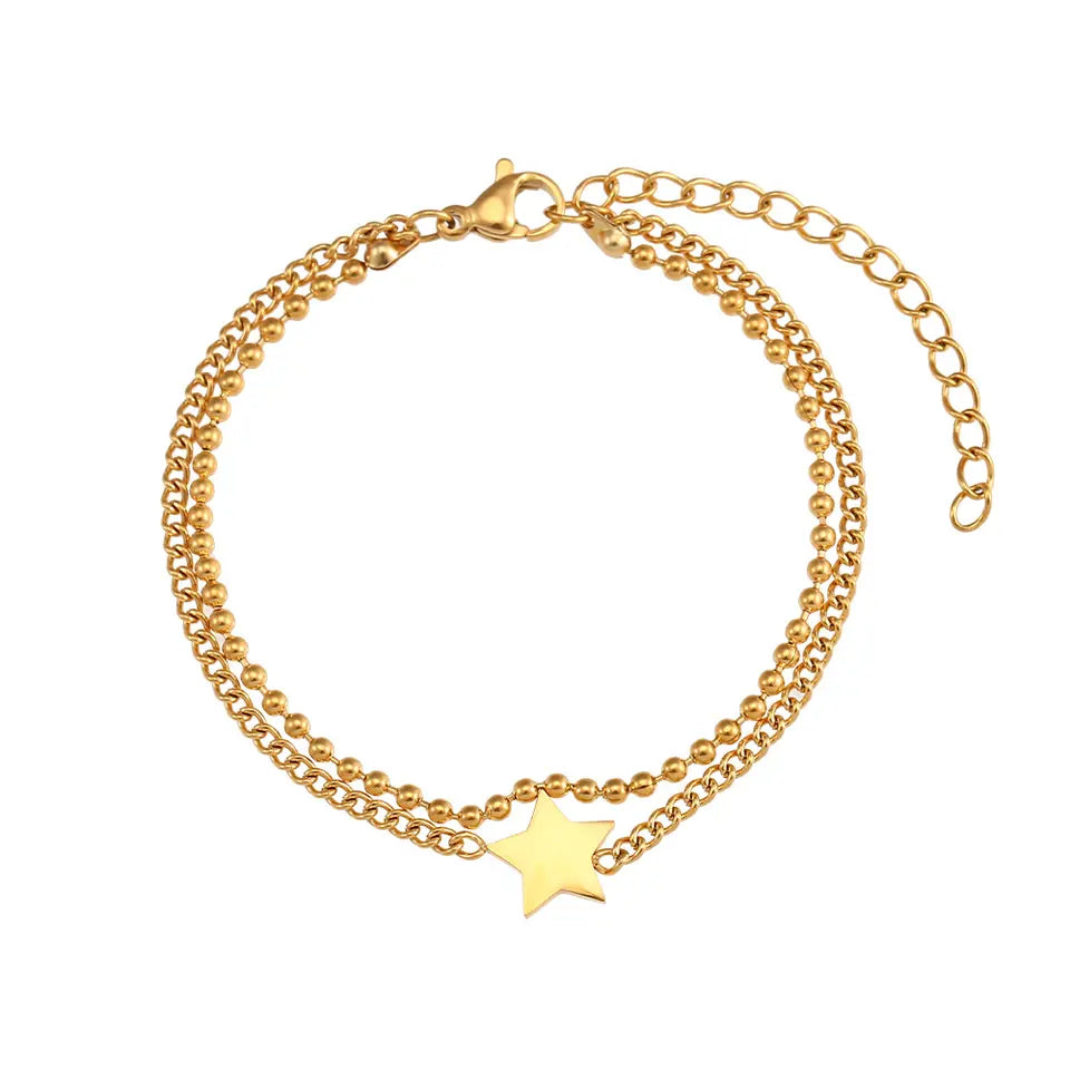 Multilayer Star Heart Map Snake Bracelet - Gold