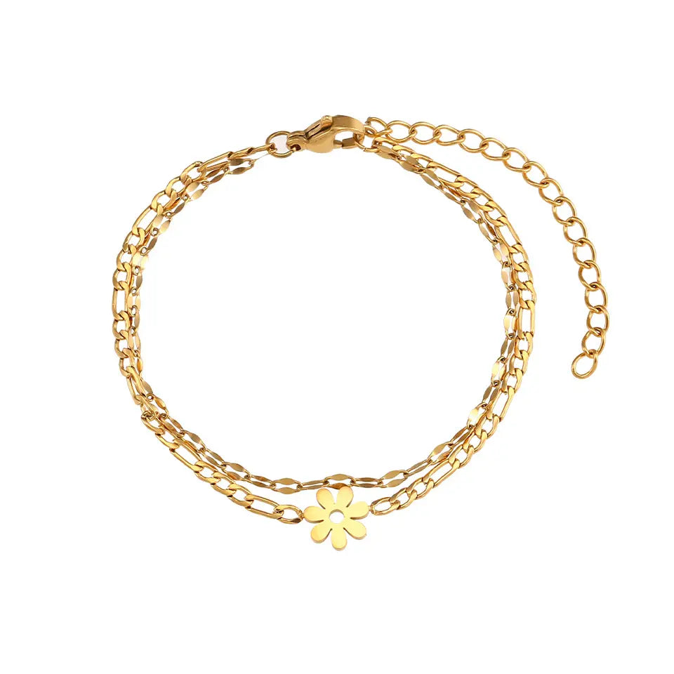 Multilayer Star Heart Map Snake Bracelet - Gold