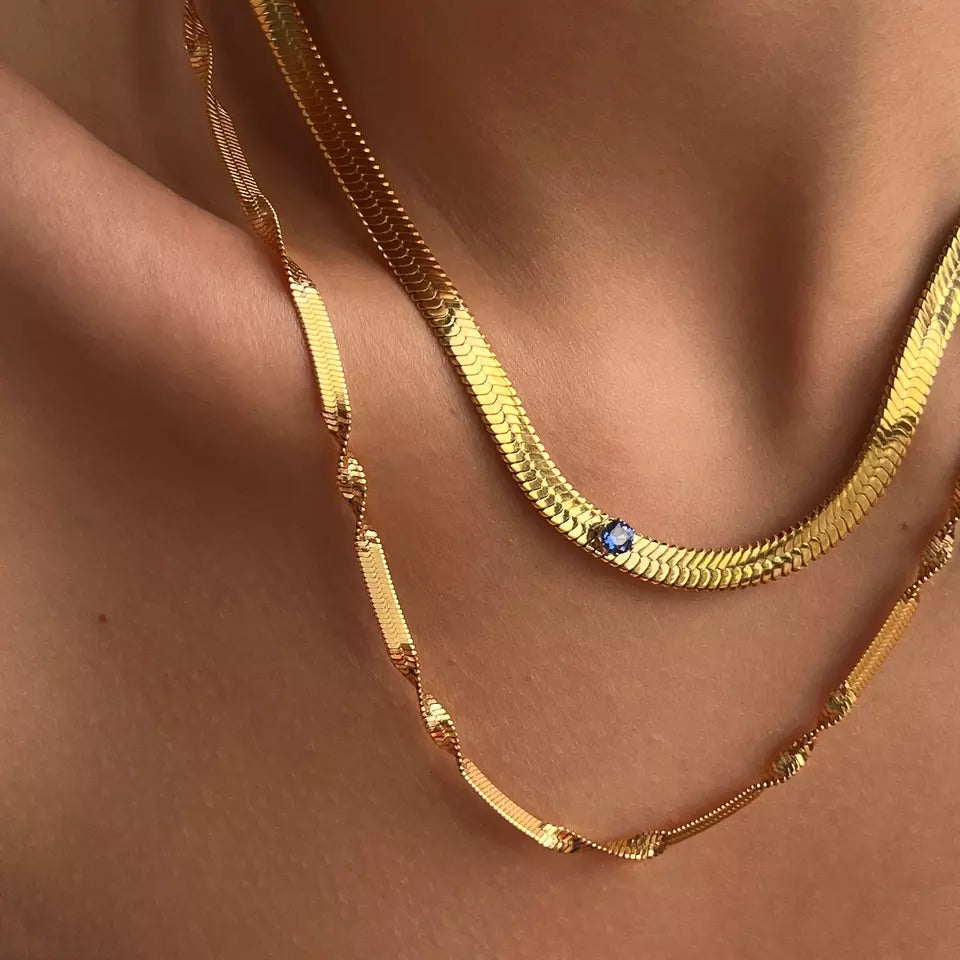 Twist Herringbone Necklace - Gold