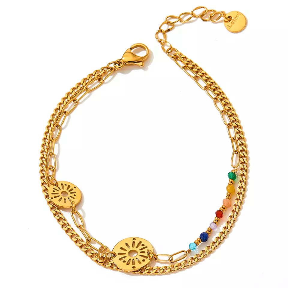 Bead Chain Pendant Anklet - Gold