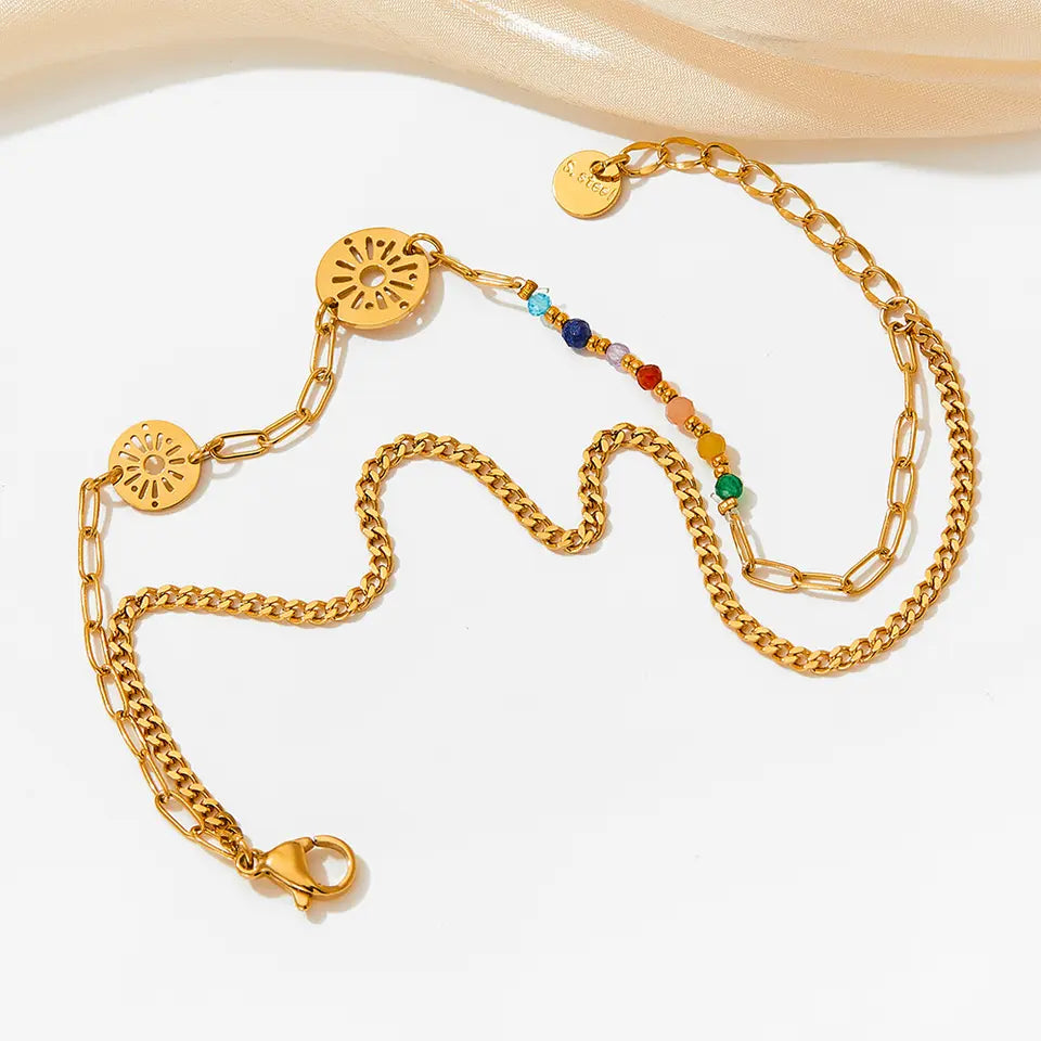 Bead Chain Pendant Anklet - Gold