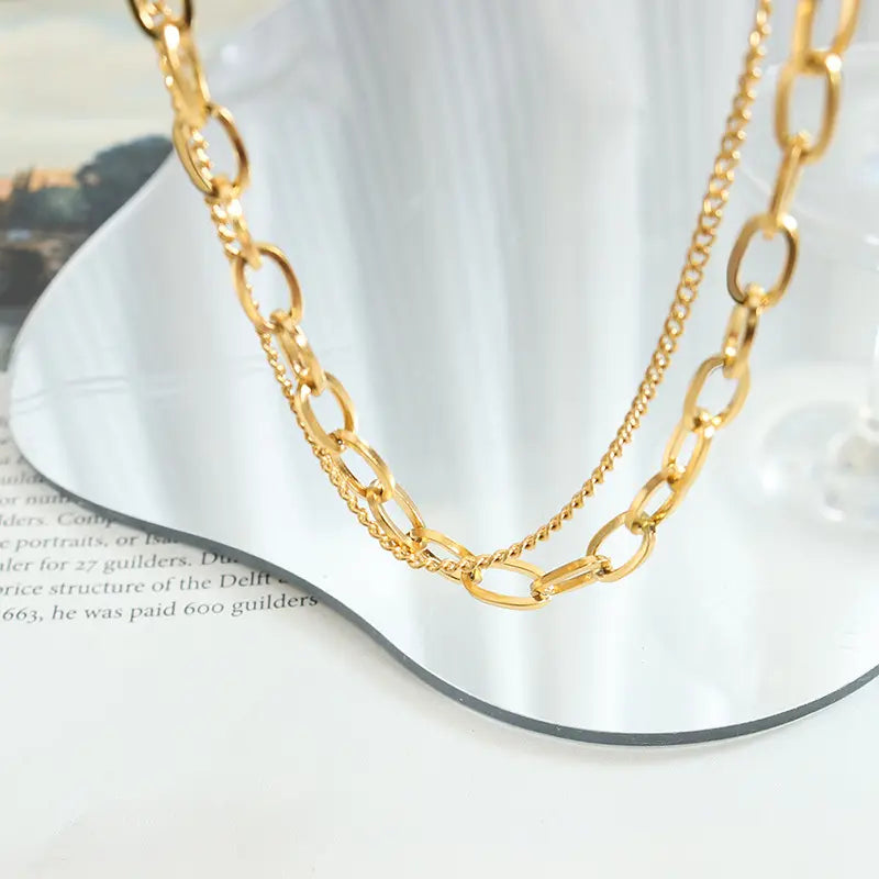 Double Layer Coin Pendant Necklace - Gold