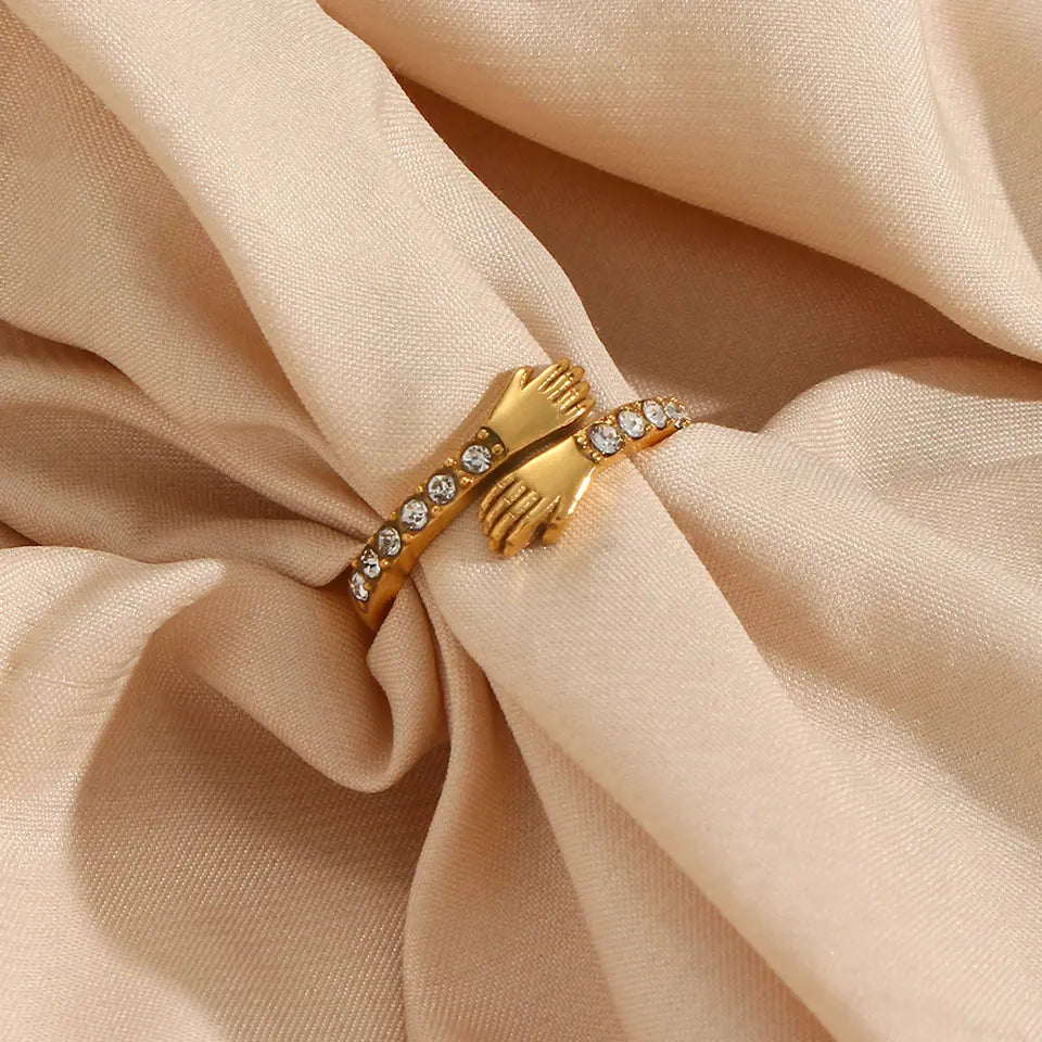 Cubic Zircon Hand Ring - Gold