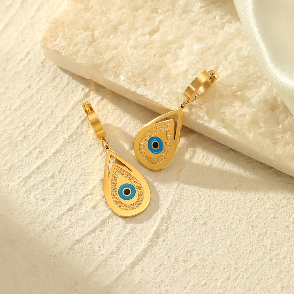 Waterdrop Shape Eyes Drop Earring - Gold