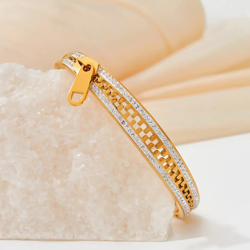 Rhinestone Zipper Bracelet - Gold