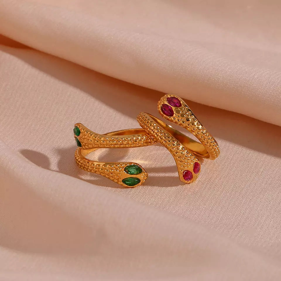 Vintage Snake Shape Zircon Rings - Gold