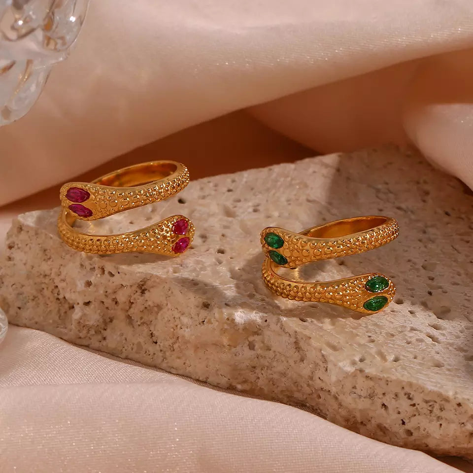 Vintage Snake Shape Zircon Rings - Gold