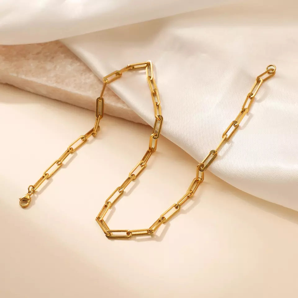 Square Shape Link Necklace - Gold