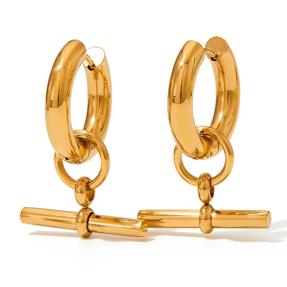 T-bar Pendant Earrings - Gold