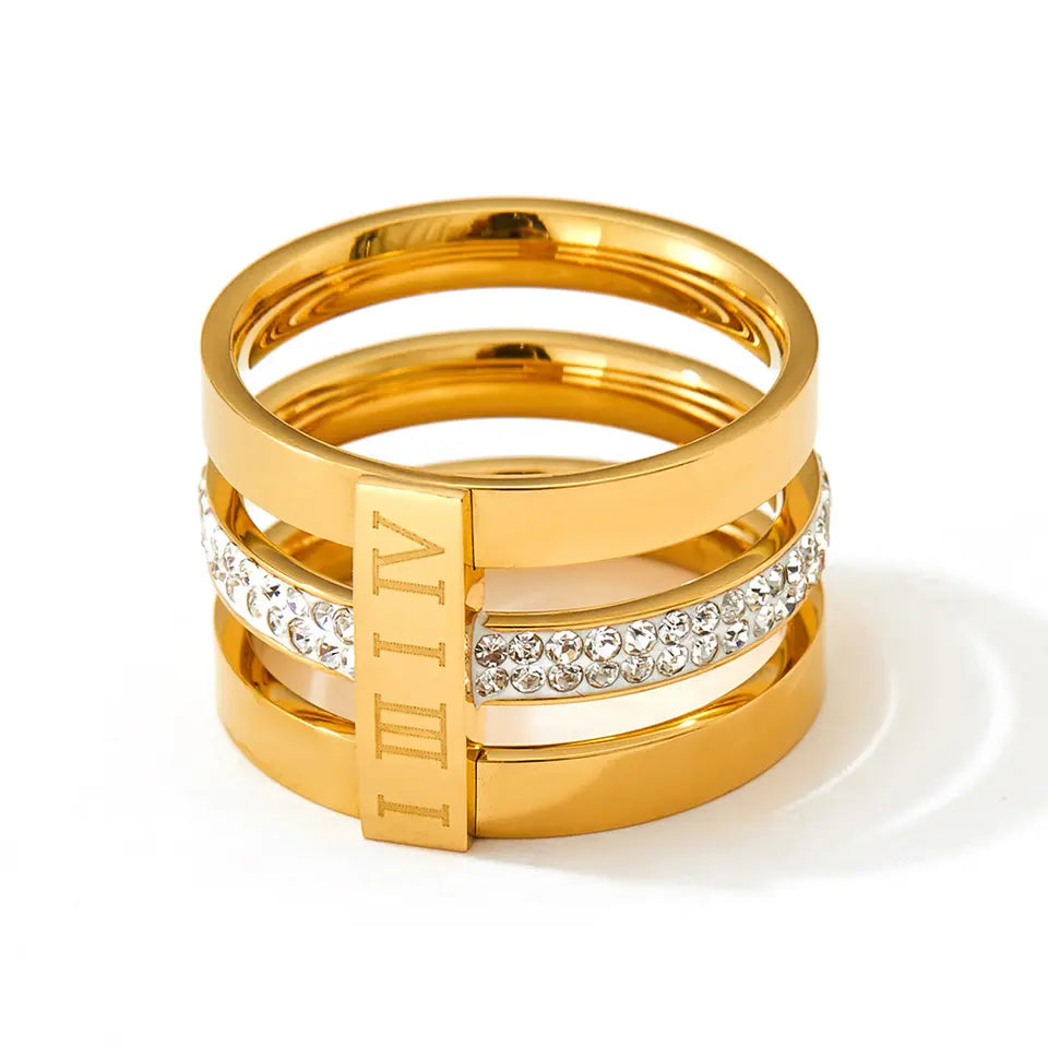 Roman Numerals Zircon Rings - Gold