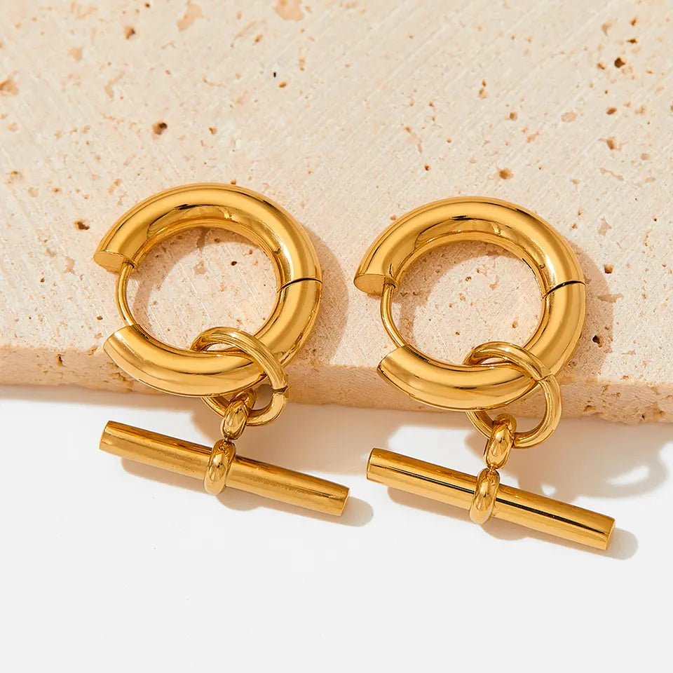 T-bar Pendant Earrings - Gold