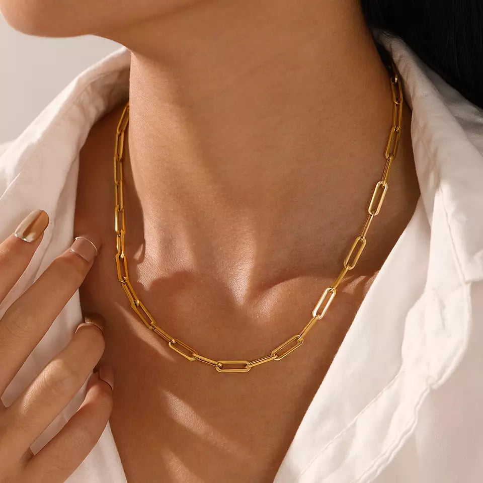 Square Shape Link Necklace - Gold