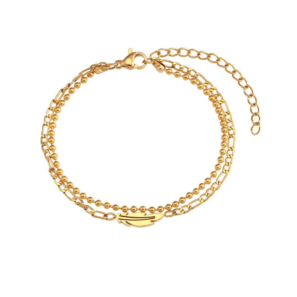 Multilayer Star Heart Map Snake Bracelet - Gold