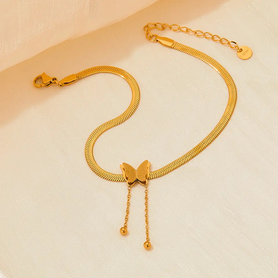 Herringbone Butterfly Anklets - Gold