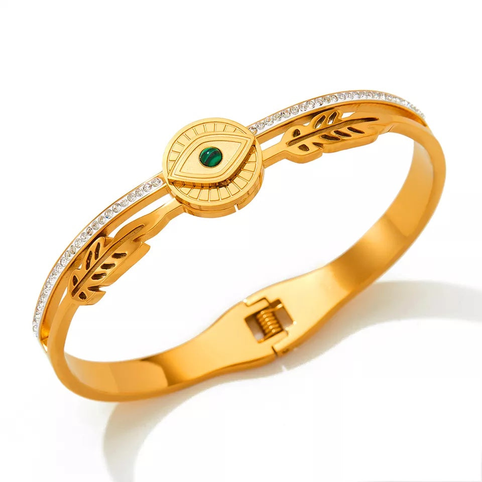 Eye Zircon pendant Cuff Bangle - Gold