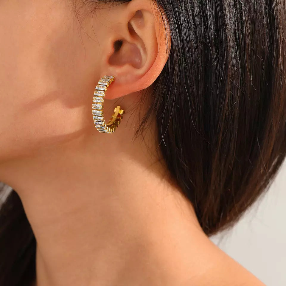 Cubic Zirconia Hoop Earring - Gold