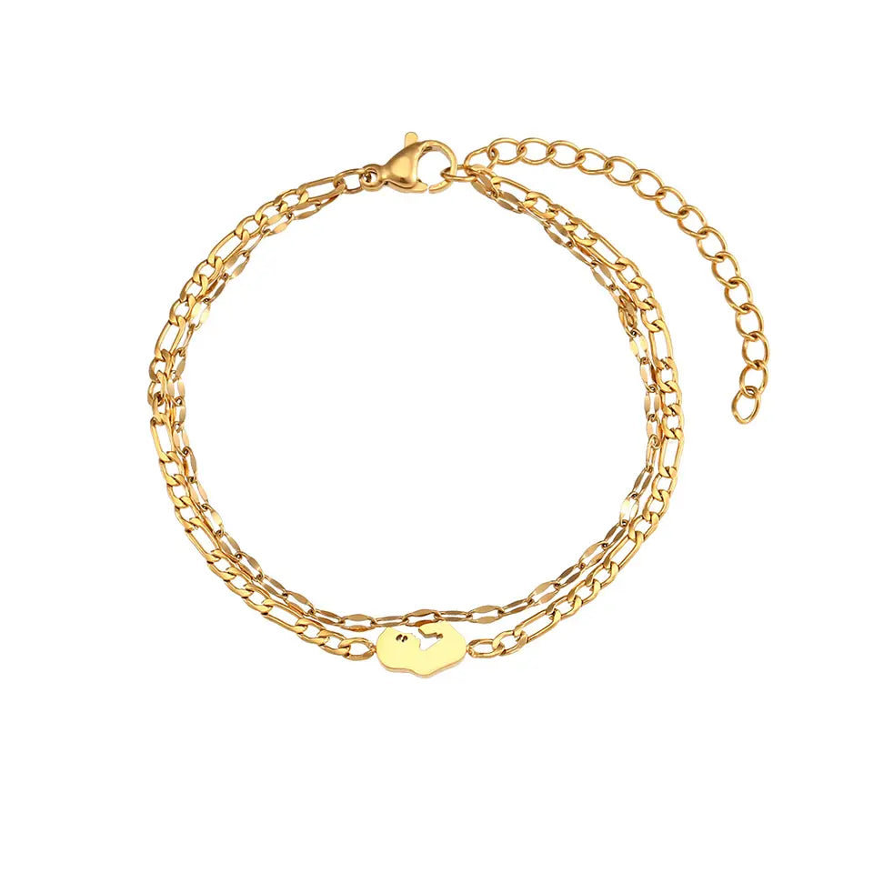 Multilayer Star Heart Map Snake Bracelet - Gold