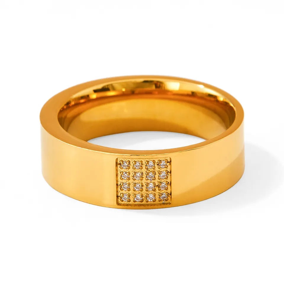 Microencrusted Zircon Finger Ring - Gold