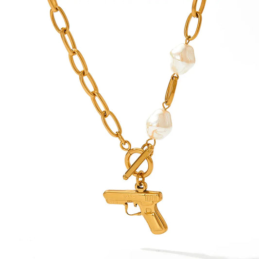 Pistol Pendant Necklace - Gold