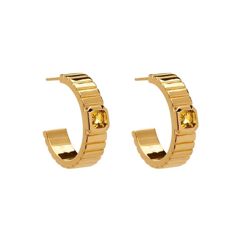 C Shape Zircon Earrings - Gold