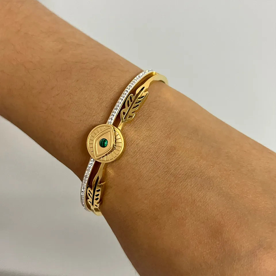 Eye Zircon pendant Cuff Bangle - Gold