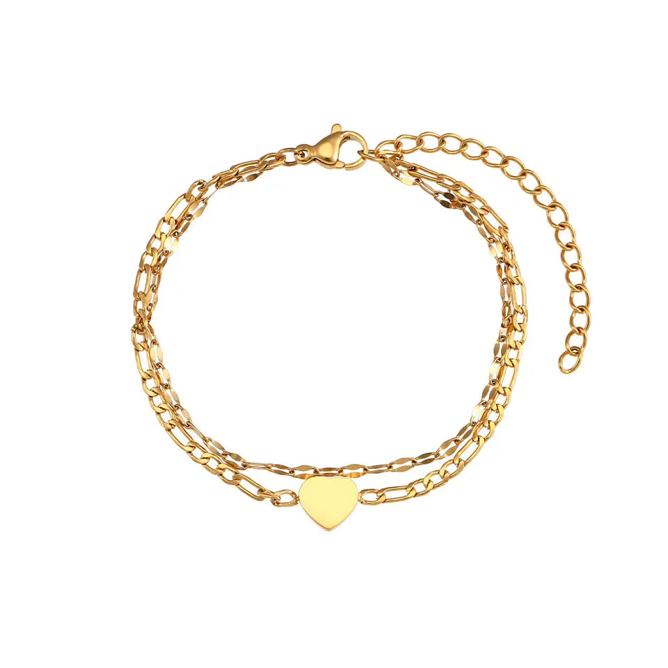 Multilayer Star Heart Map Snake Bracelet - Gold