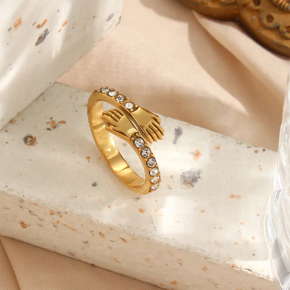 Cubic Zircon Hand Ring - Gold