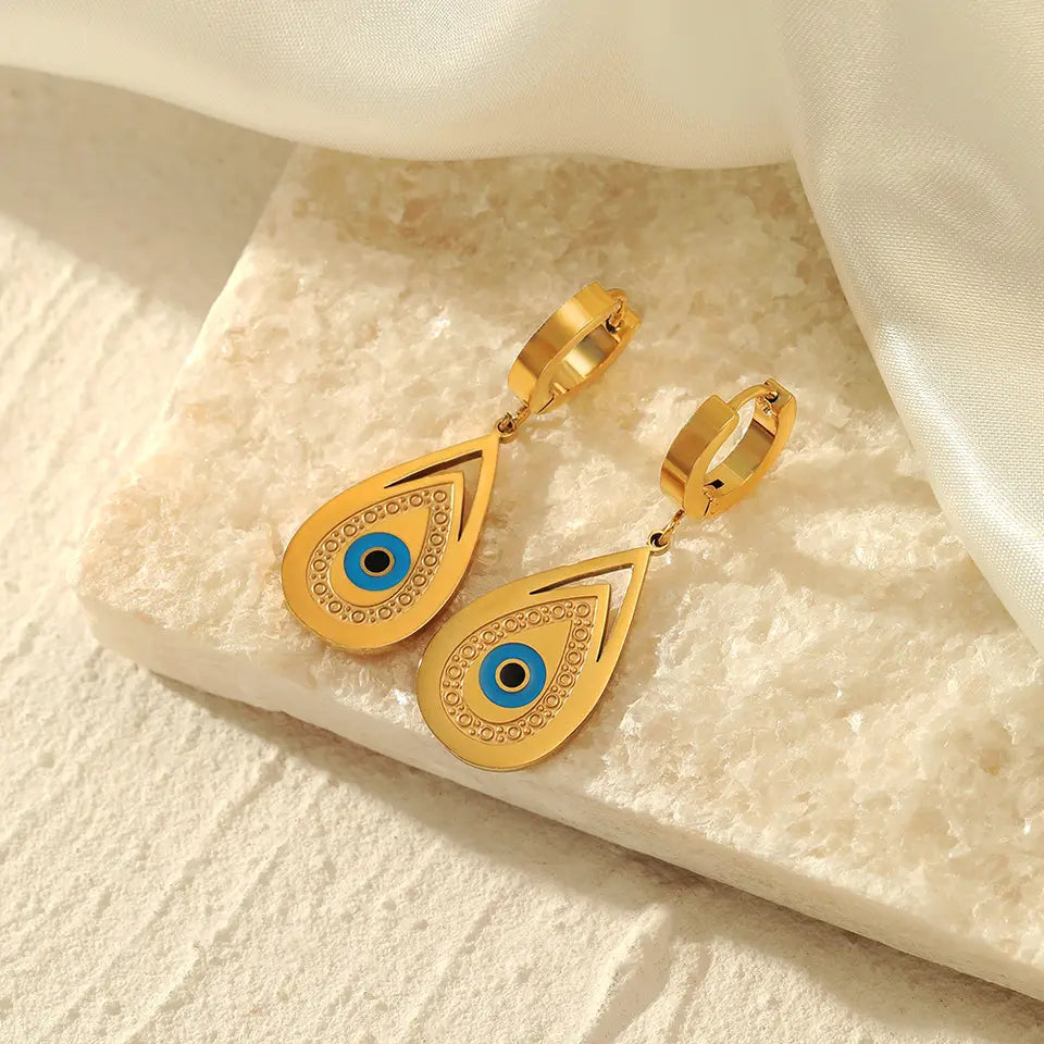 Waterdrop Shape Eyes Drop Earring - Gold