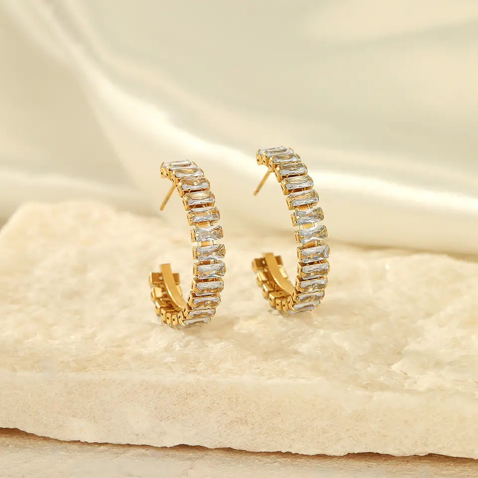 Cubic Zirconia Hoop Earring - Gold