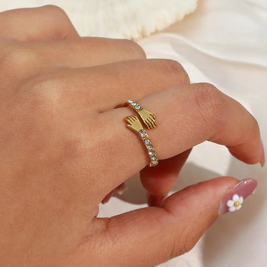 Cubic Zircon Hand Ring - Gold